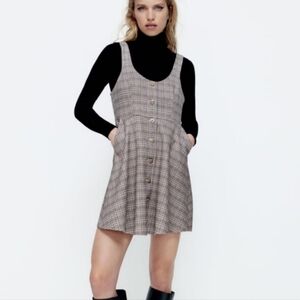 Zara FAUX SUEDE PLAID DRESS XS
